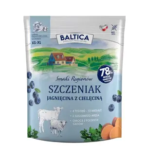 Mitrais barības suņiem BALTICA Szczeniak Jagnięcina z cielęciną S/L/XL 1 kg — jēra un teļa gaļa, 1 kg, olbaltumvielas 30%, tauki 16%