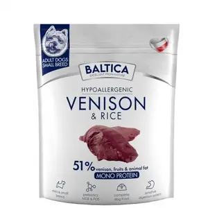 Сухой корм для собак BALTICA Hypoallergenic Venison & Rice XS/S 1 кг — для взрослых мелких пород 5–10 кг, белок 28%, жир 15%