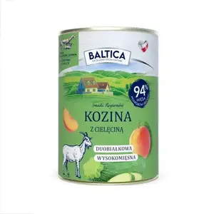 Mitrs suņu barība BALTICA Kozina ar teļa gaļu 400 g, pilnvērtīga pieaugušajiem, bez graudiem, kārba