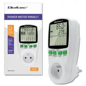 Power Consumption Socket Meter QOLTEC EB113811195 — 3680W, 16A, Large LCD