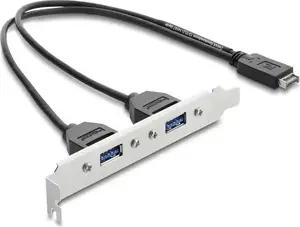 DELOCK USB Typ-E Key A ST to 2× USB-A 5Gbps adapter with bracket (model 67345)