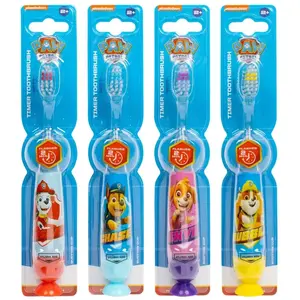 Bērnu zobu suku komplekts Paw Patrol ar mirgojošu gaismu un piesūcekni, 4 gab., dažādas krāsas