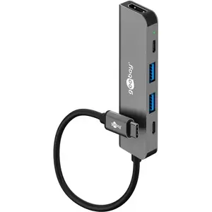 USB Type-C хаб WENTRONIC 78967 — Host USB Type-C, HDMI, USB 3.0, USB 2.0, 5000 Mbit/с, серый, алюминий/пластик, 94.8×28×10 мм