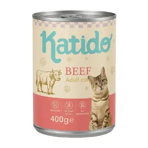 Влажный корм для кошек Katido говядина 400 г — полный корм для взрослых, белок 10.7%, жир 6.7%, влажность 79%