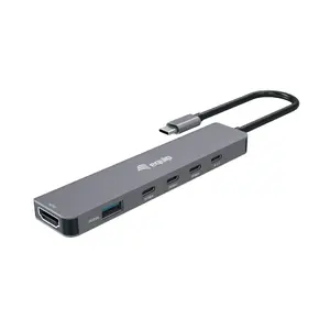 Адаптер EQUIP USB-C 6 в 1 — HDMI 4K/30Hz, 4× USB-C, 1× USB-A 5 Гбит/с, 100W PD, серый