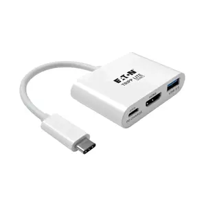 USB-C to HDMI adapter with USB 3.2 Gen 1 hub and 60W PD charging — Tripp Lite U444-06N-HU-C, white