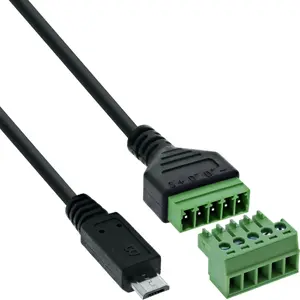 InLine 92504C Wire Connector Micro USB to 5-Pin Terminal Block with 1m Cable Black and Green