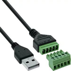 InLine 92504G Wire Connector USB-A Male to 5-Pin Terminal Block Female 1 Meter Black and Green