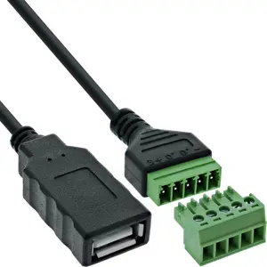 InLine 92504H Wire Connector USB-A to 5-Pin Terminal Block with 1m Cable Black and Green