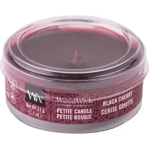 Aromātiskā svece WoodWick Black Cherry 31 g, koka šķiedra, stikla trauks