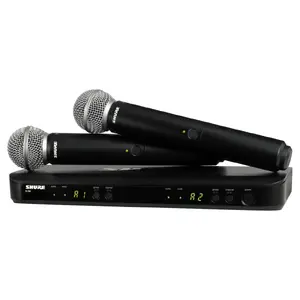 Bezvadu mikrofona sistēma Shure BLX288E/SM58-H8E — dubults uztvērējs, 2 rokas mikrofoni SM58, 12 kanāli, UHF 518–542 MHz, XLR un 6.35 mm izejas