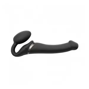 Strap-on-me Vibrating Strap-On M — silicone strap-on with 3 motors, insertion 15.2 cm, Ø 3.8–3.9 cm, rechargeable, black