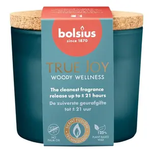 bolsius scented candle in glass jar True Joy Ø66×83 mm with cork – woody wellness