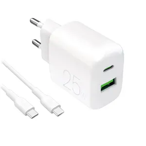 AC indoor charger PURO Power Kit 25 W with 1 USB-A and 1 USB-C port, 1.2 m USB-C cable, white