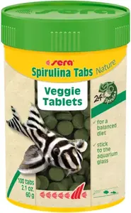 Сухой корм для рыб таблетки sera Spirulina Tabs Nature 0.06 кг (банка) — 38.9% белка, 7.9% жира