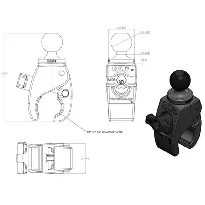 Clamp base Brodit Tough-Claw Small with 1" ball Photo 3