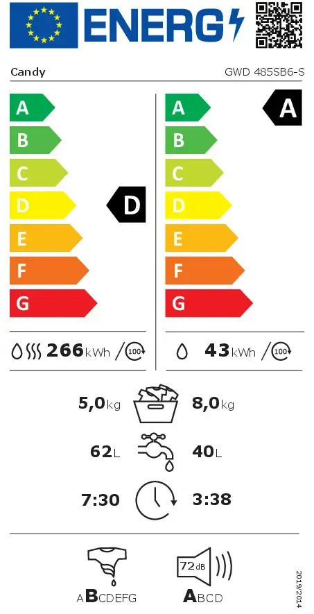 Candy GWD 485SB6‑S veļas mazgājamā‑žāvējamā Photo 8