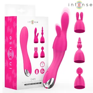 Vibrators INTENSE CHER ar maināmajām galviņām — personīgais masieris ar nomaināmām uzgaļiem