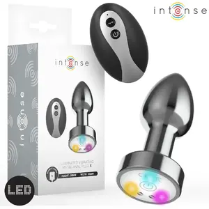 Anal plug INTENSE vibrating metal with LED lights and remote control, size S