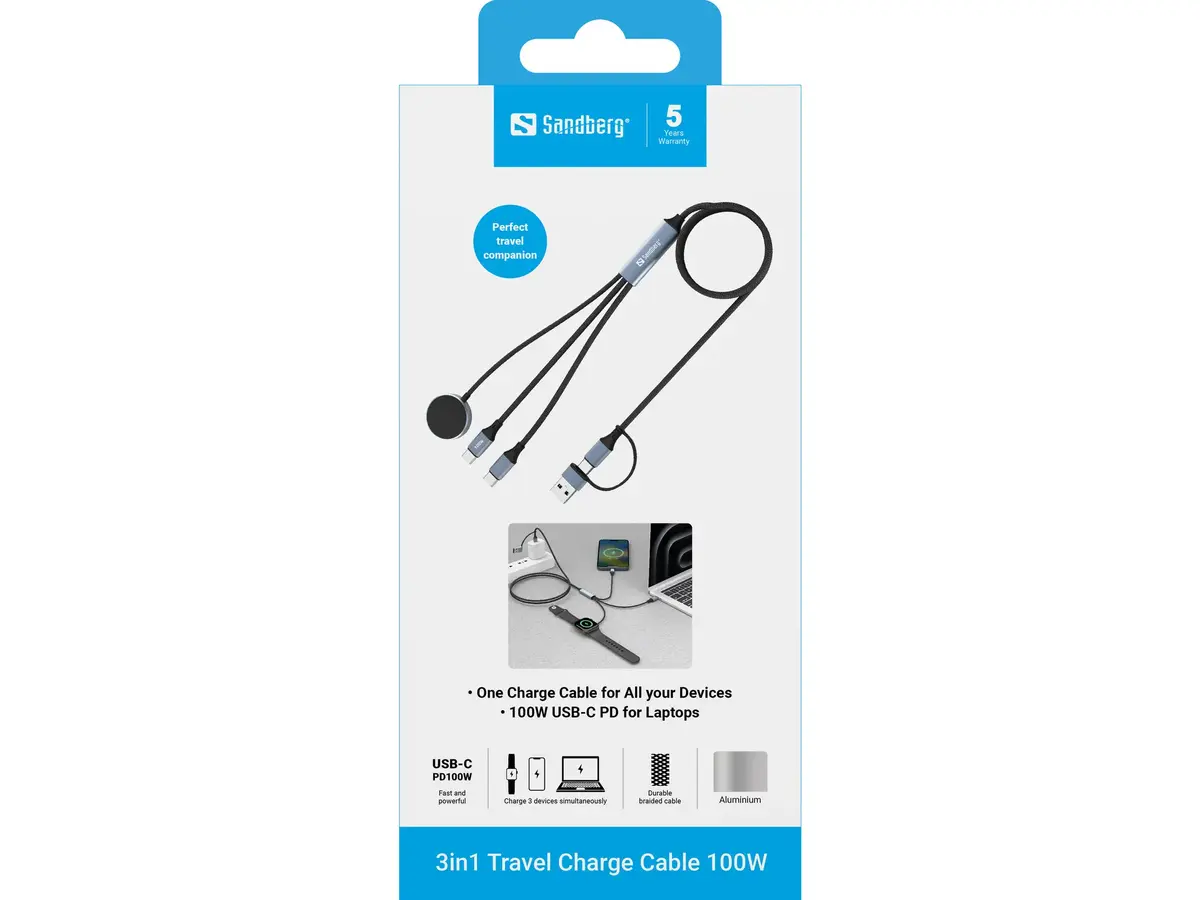 SANDBERG 3in1 Travel Charge Cable 100W Photo 3