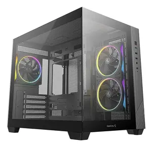 DeepCool CG330 3F Black PC Tower Case with ARGB Fans, Micro ATX and ITX Support, Panoramic Glass Design, and Rear Power Supply Mount