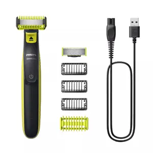 Гибридный триммер и электробритва Philips OneBlade QP2824/10 с аккумуляторной батареей, насадками для бороды и тела, серо-салатовый