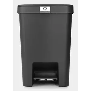 BRABANTIA StepUp 25 L rectangular waste bin — recycled plastic, dark grey, 280×352×409 mm