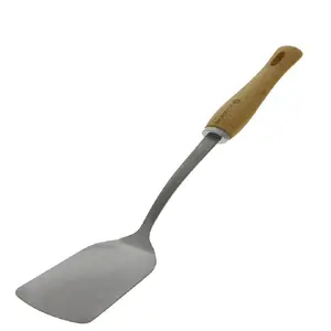Cooking spatula de Buyer D-2701-05 — stainless steel blade and wooden handle, 80 mm x 350 mm