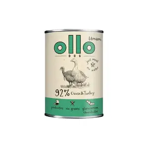 Wet dog food OLLO Umami Goose and Turkey, 850 g – adult dogs, grain- and soy-free, 63% moisture