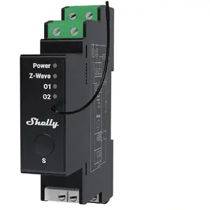 DIN-рейковое двухканальное Z‑Wave реле Shelly Wave Pro 2PM LR с двумя счётчиками мощности, 110–240 В AC, 16 A, 864/868.4 МГц, 4G, белое
