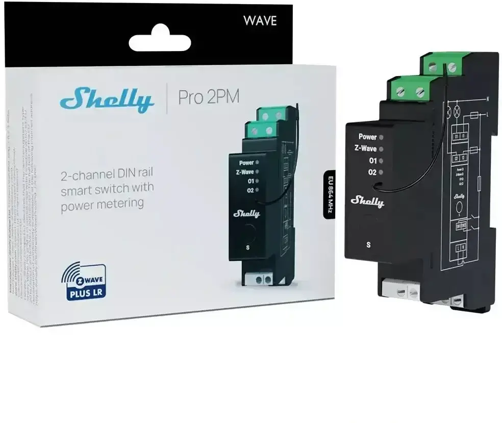 Shelly Wave Pro 2PM LR — двухканальное Z‑Wave DIN‑реле Photo 2