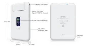 Pārnēsājams bezvadu maršrutētājs UBIQUITI UTR — divjoslu Wi‑Fi 5 (2,4/5 GHz), 2x2, līdz 867 Mb/s, Gigabit Ethernet, OpenVPN/WireGuard, balts