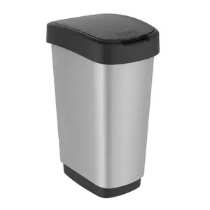 Rotho rectangular waste bin 25 L, polypropylene (PP), metallic silver, 333×252×476 mm