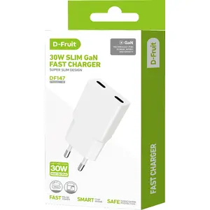 D-Fruit 30W Charger 2x USB-C DF147 — 30W dual USB-C power adapter