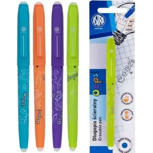 Pen Astra OOPS! erasable ballpoint pen — blue ink, colored barrel, blister pack
