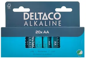 Deltaco LR6-20B AA sārmu vienreiz lietojamā baterija 1.5V 20 gabali ar Nordic Swan eko marķējumu