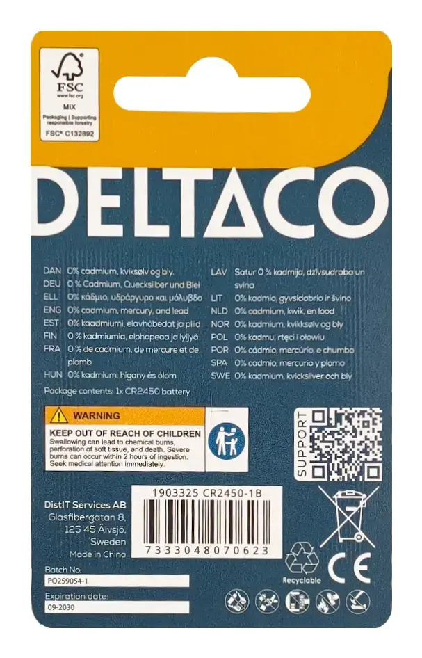 Deltaco CR2450-1B household battery CR2450-1B Photo 2