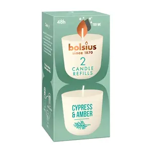 Aizvietojamās sveces 2 gab. Bolsius Clean Light — kiparisa un ambra aromāts