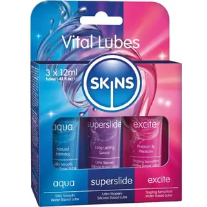 Набор смазок SKINS VITAL LUBES KIT AQUA, SUPERSLIDE & EXCITE — 3 × 12 мл (водные и силиконовые смеси)