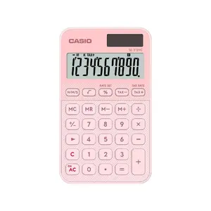 Pocket basic calculator CASIO SL-310YC — 10 digits, battery/solar, tax & profit functions, light pink