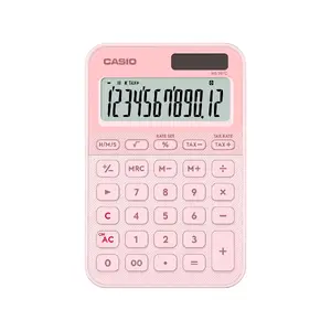 Desktop basic calculator CASIO MS-20YC — 12-digit, tax & profit functions, battery/solar, light pink