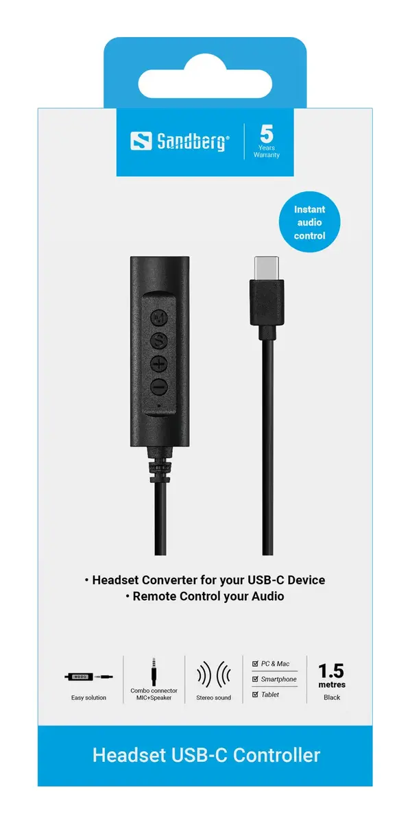 Контроллер SANDBERG для USB-C гарнитуры, 1,5 м Photo 2