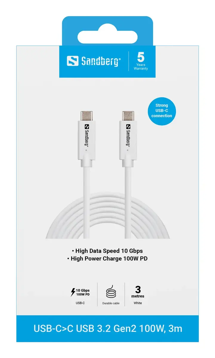 SANDBERG USB-C uz USB-C kabelis 3 m USB 3.2 Gen 2 Photo 2