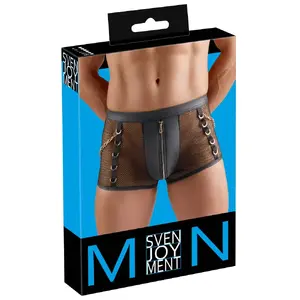 Мужские брюки Svenjoyment Net L — сетка и wetlook, размер L, карман на молнии, съёмные золотистые цепочки