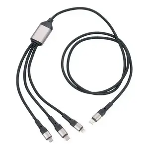TROIKA DREIZACK PRO multi‑connector charging cable 1.2 m — USB‑C to USB‑C / Micro USB‑A / Lightning, Black/Grey