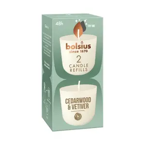 Bolsius papildinājuma svecītes 2 gab. — kedra un vetivera aromāts, konusa formas