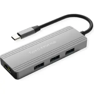 USB-хаб VALUE 14.99.5035 — USB 3.2 Gen 1, 1× USB-C штекер на 4× USB-A гнезда, 5 Гбит/с, алюминий, черный