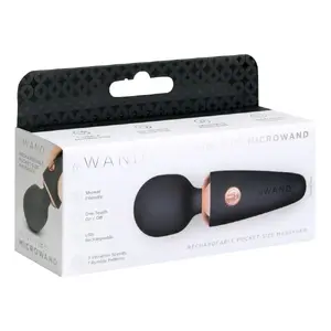 Handheld personal massager le wand Mini Microwand Black — compact vibrating wand, rechargeable, 10 cm, head Ø 3 cm