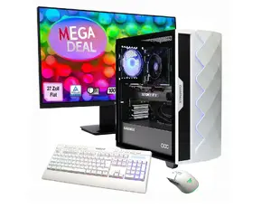 Datora sistēma Hyrican GAMEMAX MegaDeal Diamond WT SET2702 ar AMD R7-5700X, 16 GB RAM, 1 TB SSD, NVIDIA RTX 5060, Windows 11, komplektā MSI PRO MP273A 27" monitors