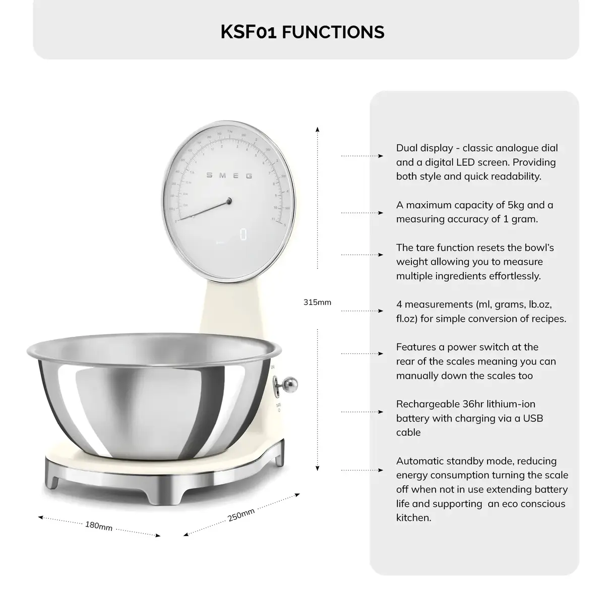 Smeg 50's Style KSF01CRWW электронные кухонные весы Photo 8